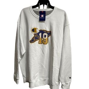 Champion White Sweater with Blue and Gold Accents